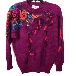 Vintage 80s Christine Gerard Embroidered Sweater Size M